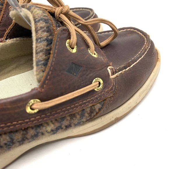 SPERRY TOP SIDER Genuine Leather Brown Houndstooth Loafers Boat Shoes Flats sz 8 - Picture 4 of 16